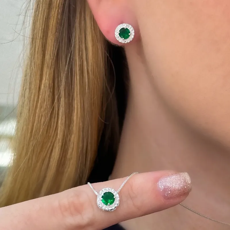 CONJUNTO PRATA CRAVEJADO PEDRA VERDE ESMERALDA