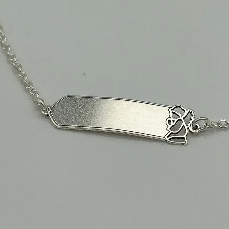 PULSEIRA PRATA INFANTIL PLAQUINA ANJO