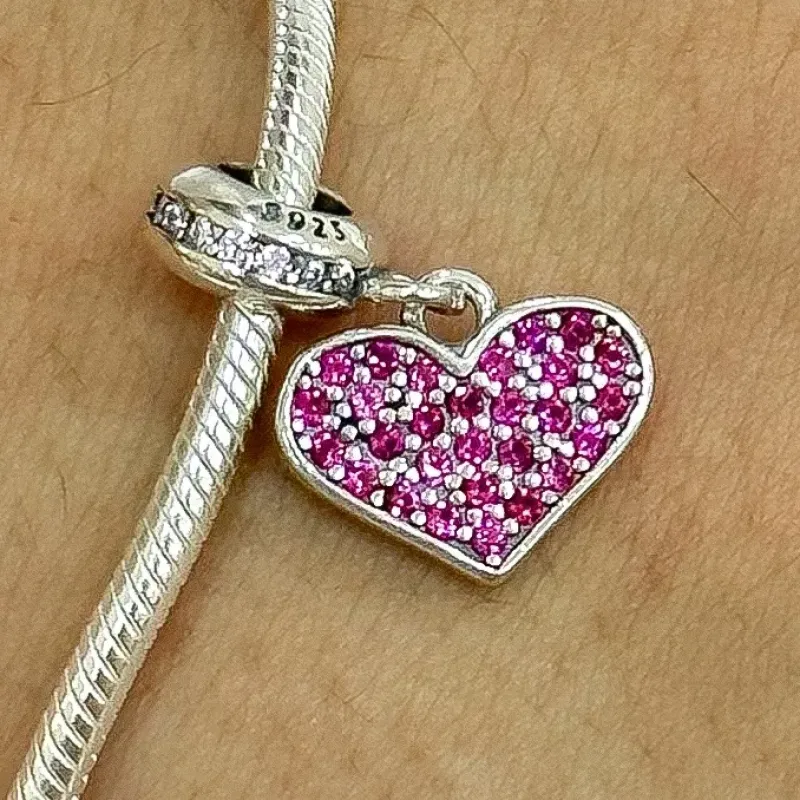 BERLOQUE PRATA CORAÇÃO CRAVEJADO ROSA