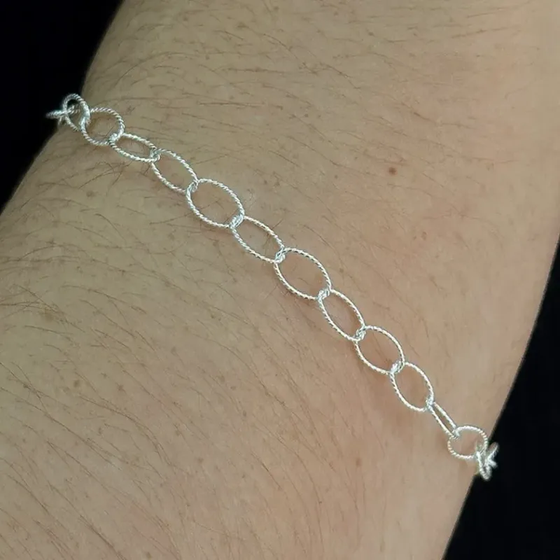 PULSEIRA PRATA ELO OVAL DIAMANTADO
