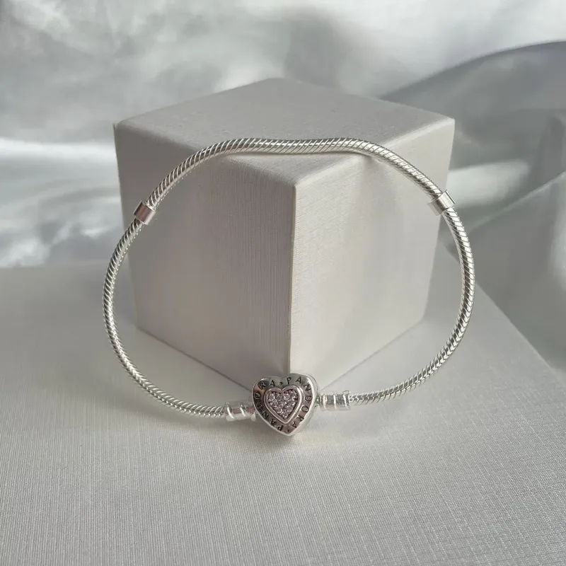 PULSEIRA PRATA FECHO PANDORA CORAÇÃO CRAVEJADO 2,5MM