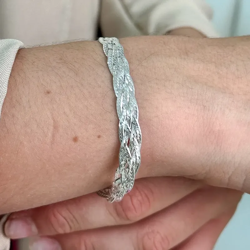 PULSEIRA PRATA TRANÇADA 5 FIOS