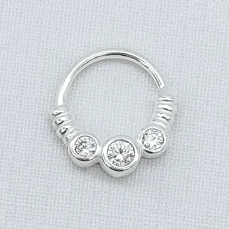 PIERCING PRATA ZIRCONIAS REDONDAS