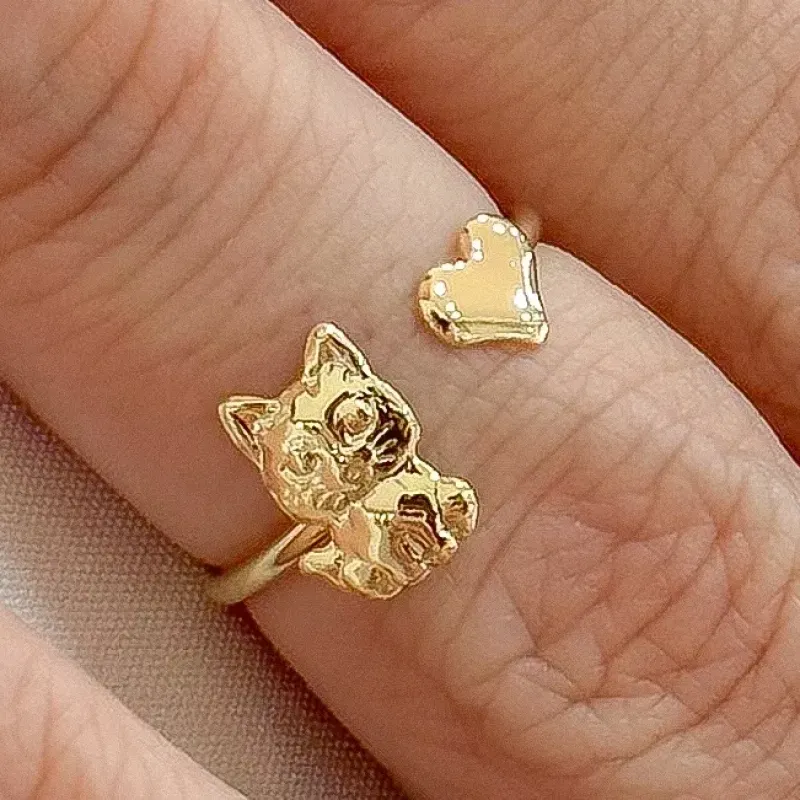 ANEL FALANGE GATINHO E CORAÇÃO