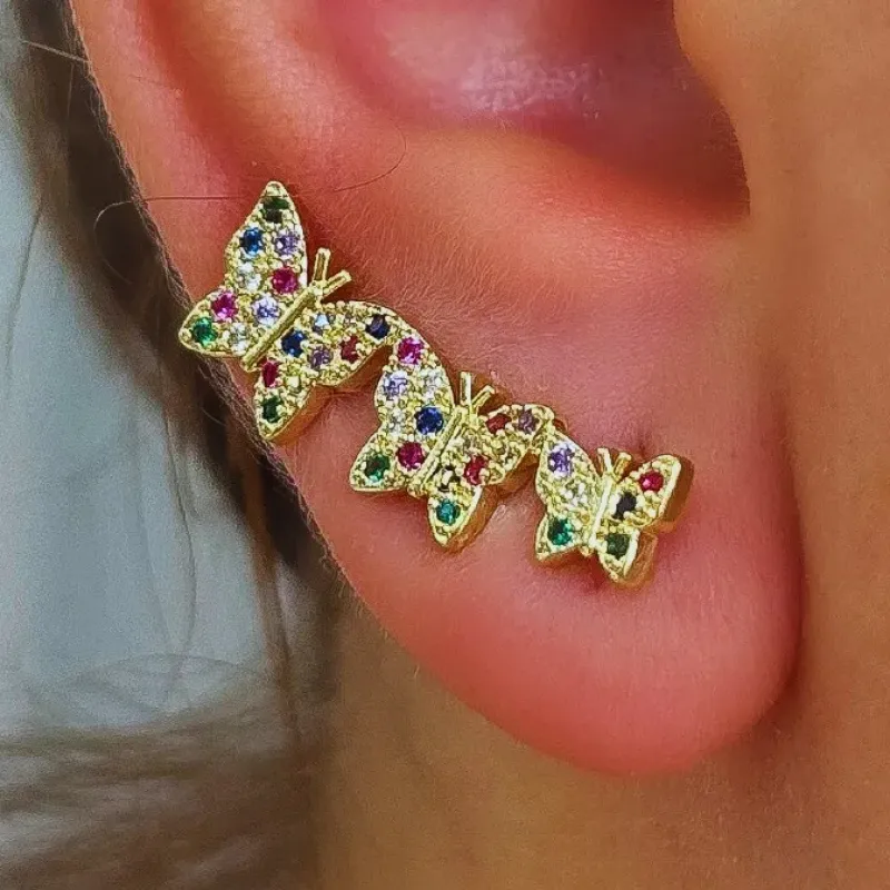 BRINCO EAR CUFF BORBOLETAS CRAVEJADAS COLORS