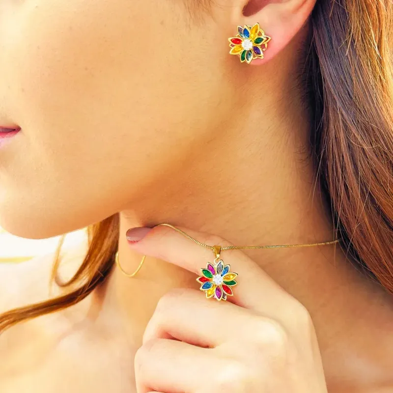 CONJUNTO FLOR PEDRAS COLORS