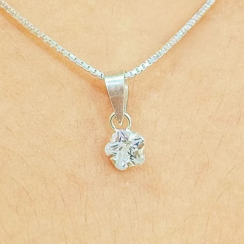 GARGANTILHA PRATA FLOR PEDRA CRISTAL 5MM