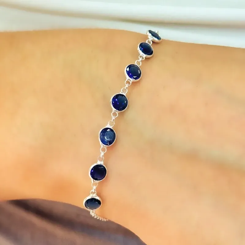 PULSEIRA PRATA PEDRAS AZUL SAFIRA