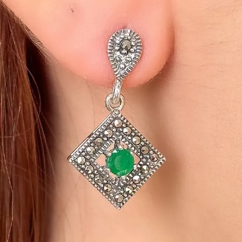 BRINCO PRATA BALI ZIRCONIA ESMERALDA E MARCASSITAS