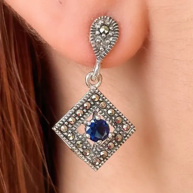 BRINCO PRATA BALI ZIRCONIA SAFIRA E MARCASSITAS