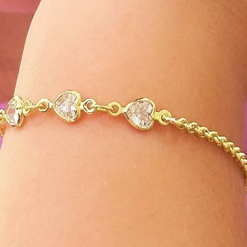 PULSEIRA INFANTIL 3 CORAÇÃO ZIRCONIA CRISTAL