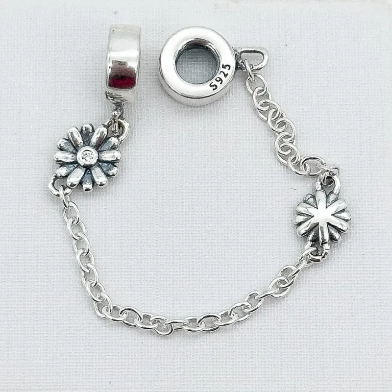 TRAVA PRATA DE CORRENTE COM FLOR PARA PULSEIRA PANDORA