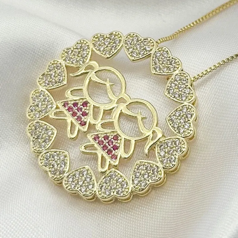 GARGANTILHA MANDALA 2 MENINAS CRAVEJADAS ZIRCONIAS ROSA