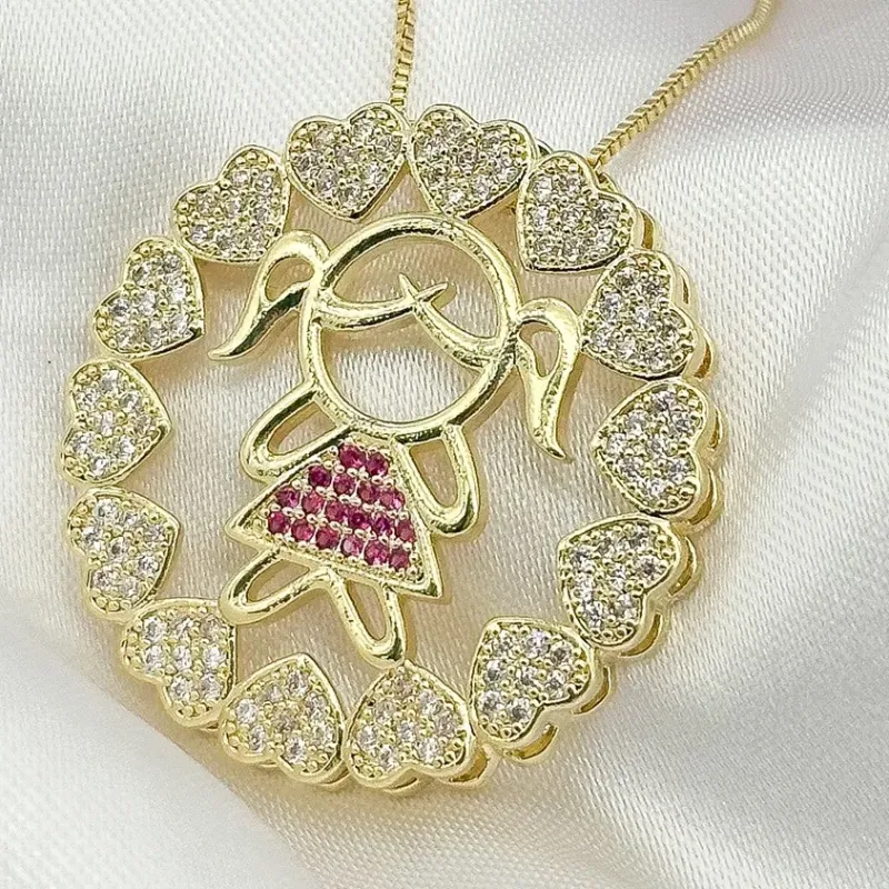 GARGANTILHA MANDALA MENINA CRAVEJADA ZIRCONIA ROSA