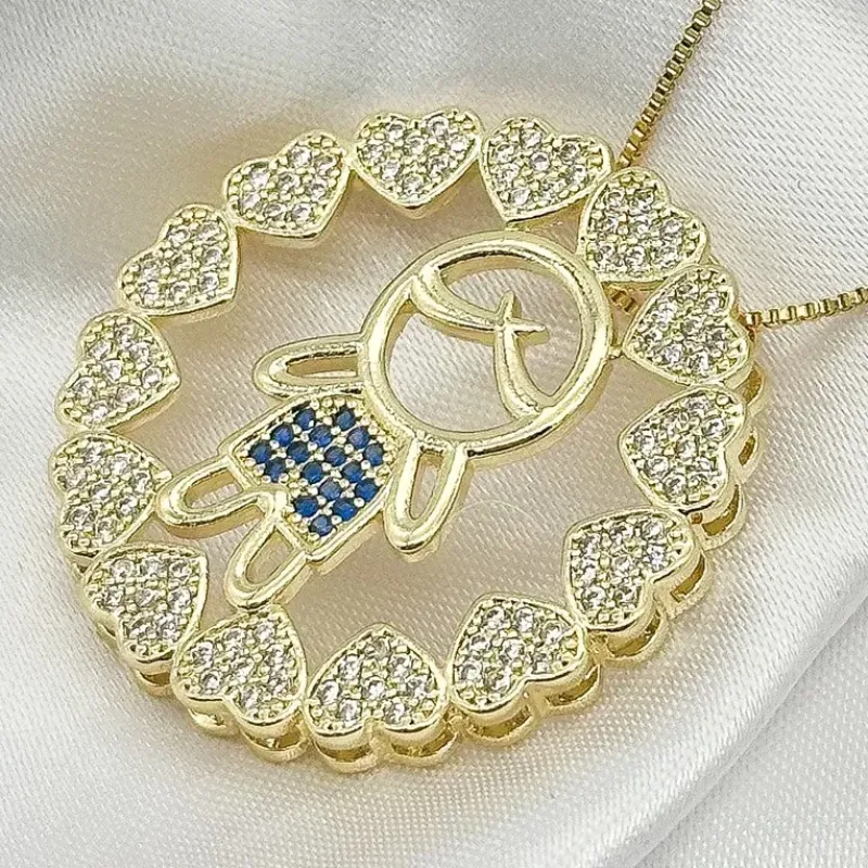 GARGANTILHA MANDALA MENINO CRAVEJADO ZIRCONIA AZUL