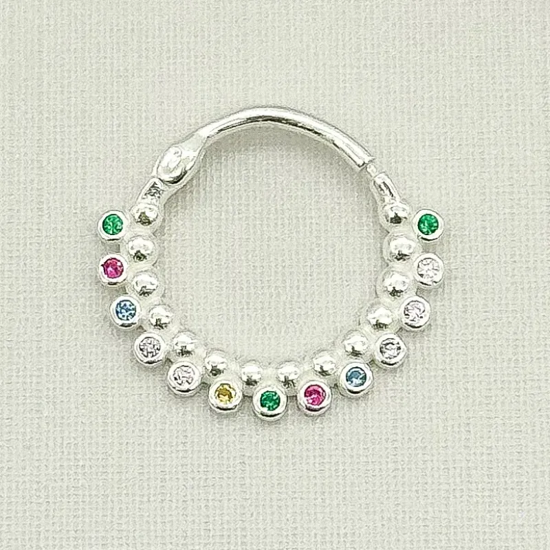 PIERCING PRATA ARGOLA CRAVEJADA COLORS