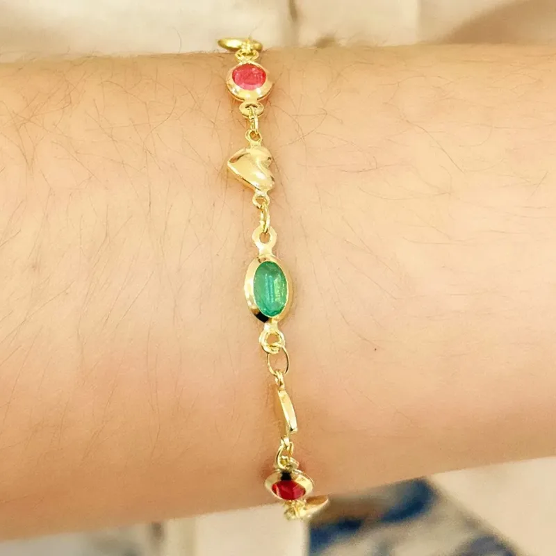 PULSEIRA PEDRA OVAL COM CORAÇÃO LISO COLORS
