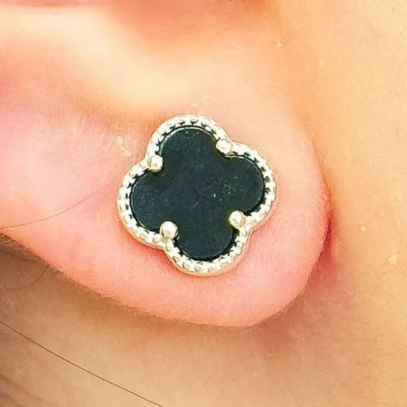BRINCO PRATA ALHAMBRA INSPIRAÇÃO VAN CLEEF PEDRA ONIX