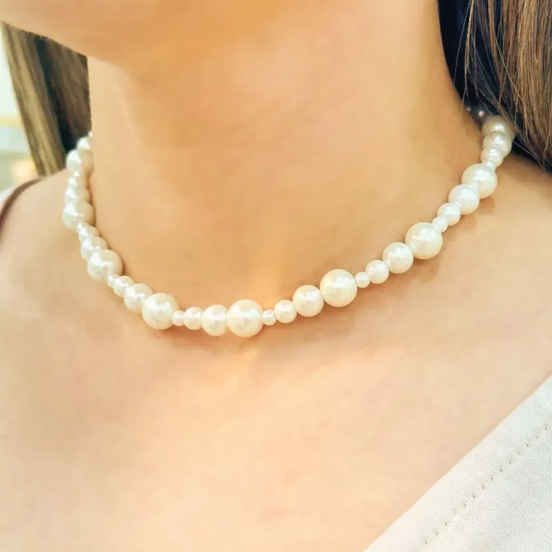 CHOKER  PRATA PEROLAS  9,8,6,4 MM