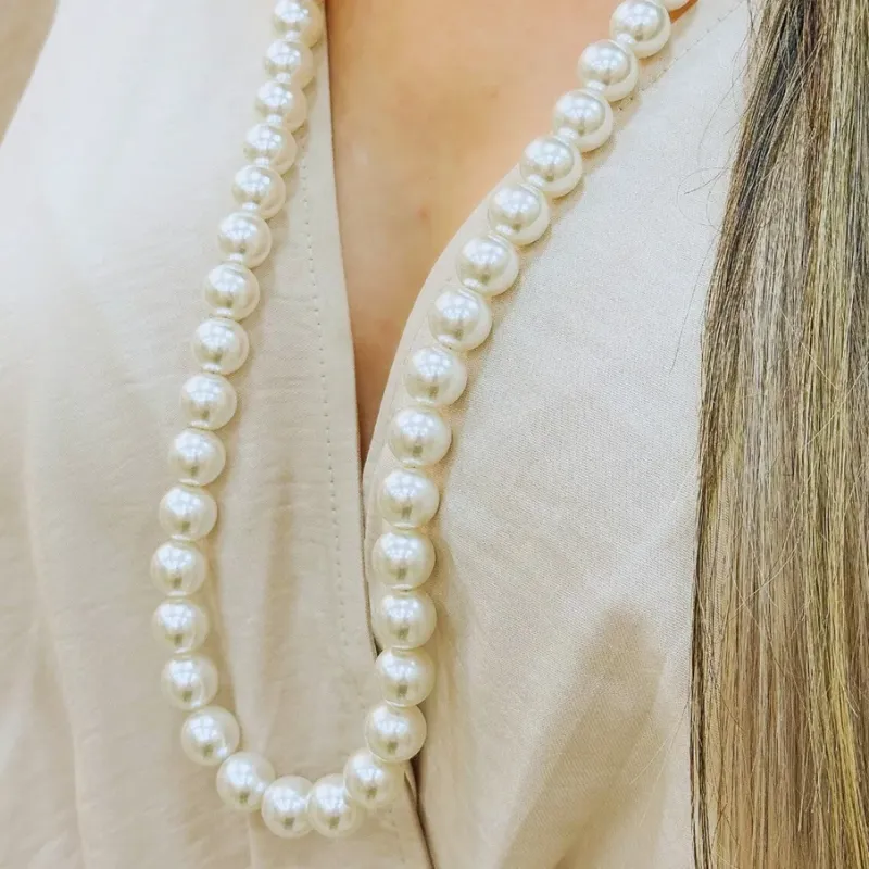 COLAR PRATA LONGO PEROLAS 13MM