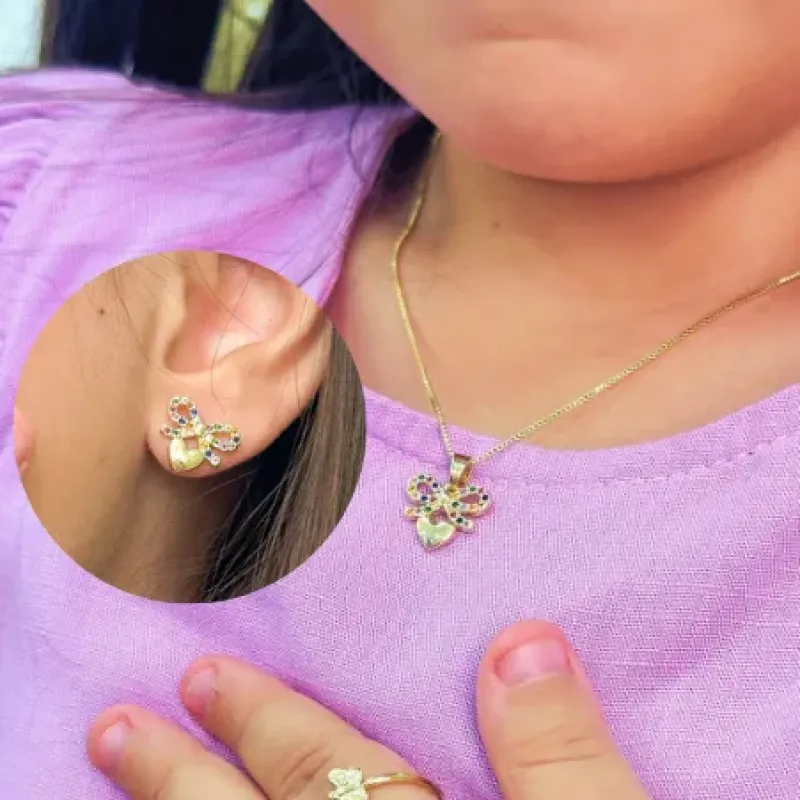 CONJUNTO INFANTIL LAÇO COM CORAÇÃO CRAVEJADO COLORS