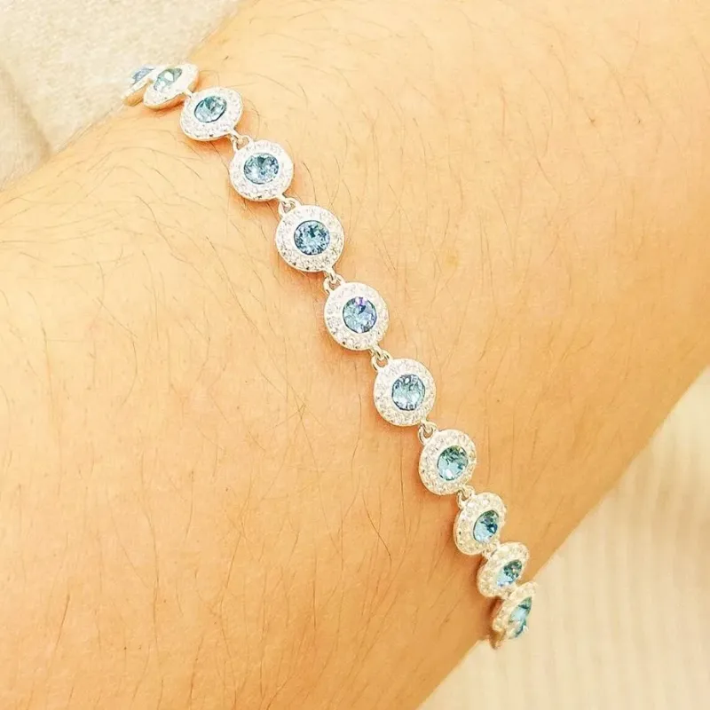 PULSEIRA PRATA PEDRA SWAROVSKI AQUAMARINE