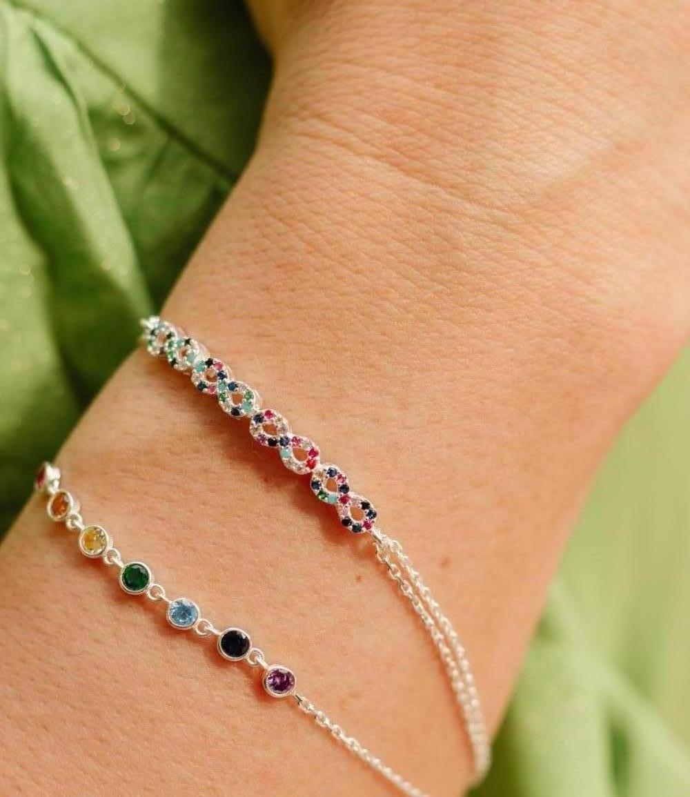 PULSEIRA PRATA INFINITO CRAVEJADO COLORIDO