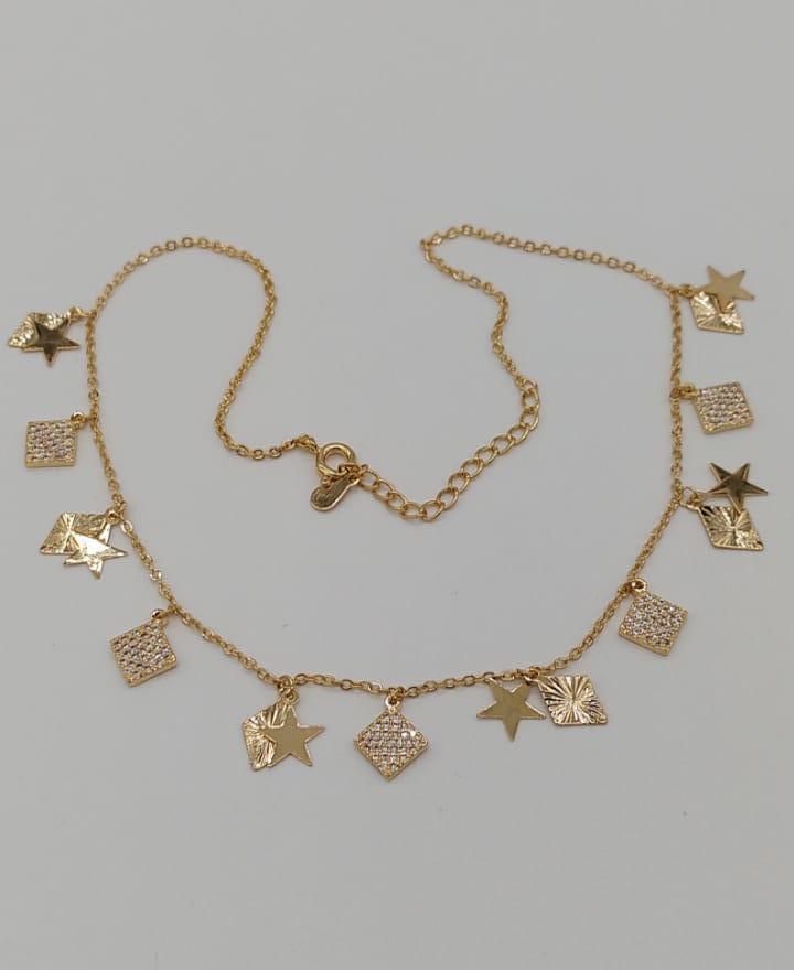 CHOKER ESTRELA E LOSANGO CRAVEJADO