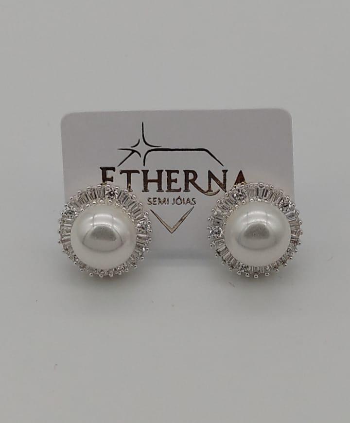 BRINCO PRATA PEROLA COM ZIRCONIA