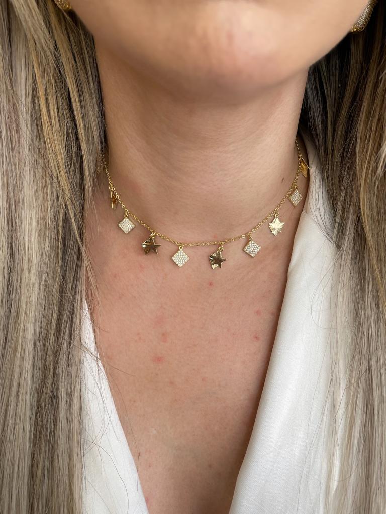 CHOKER ESTRELA E LOSANGO CRAVEJADO