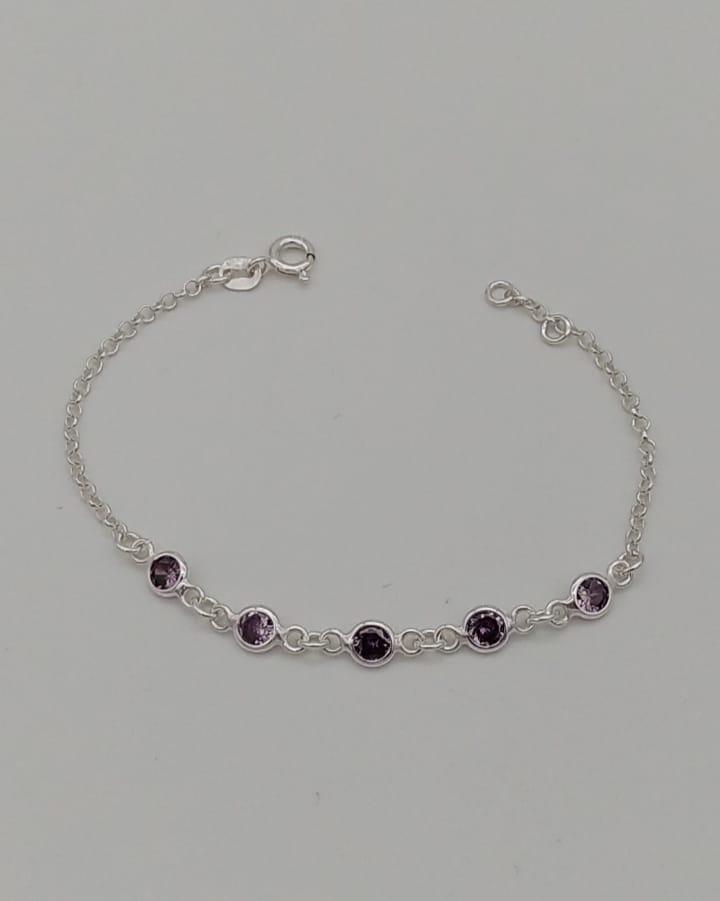 PULSEIRA PRATA INFANTIL ZIRCONIA LILÁS