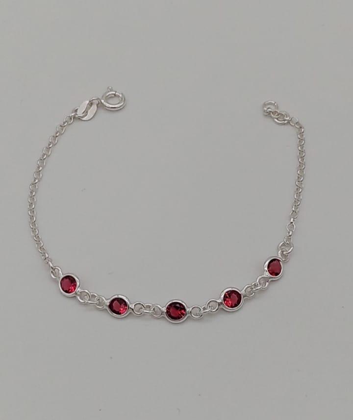 PULSEIRA PRATA INFANTIL ZIRCONIA VERMELHA