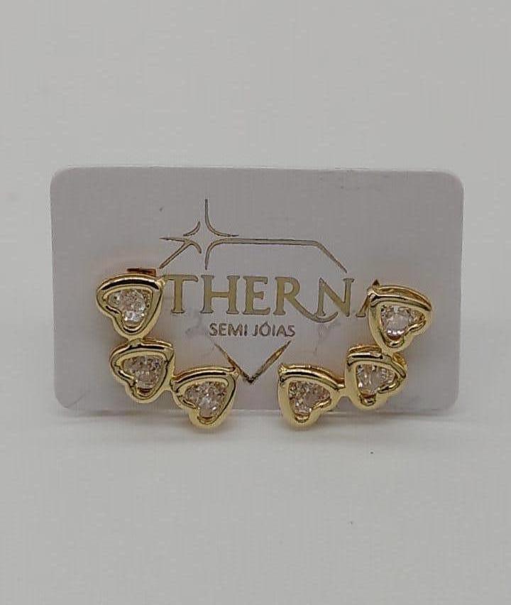 BRINCO EAR CUFF 3 CORAÇÃO ZIRCONIA CRISTAL