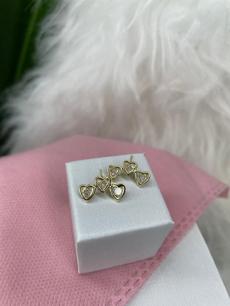 BRINCO EAR CUFF 3 CORAÇÃO ZIRCONIA CRISTAL