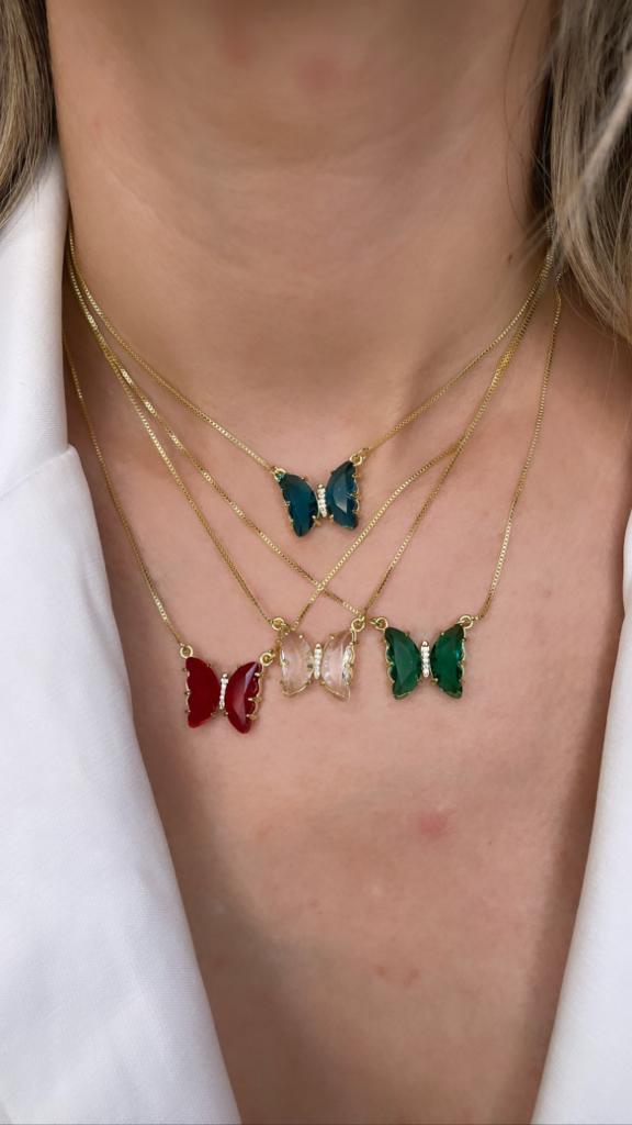 GARGANTILHA BORBOLETA ZIRCONIA CRISTAL