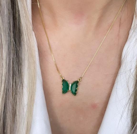 GARGANTILHA BORBOLETA ZIRCONIA VERDE