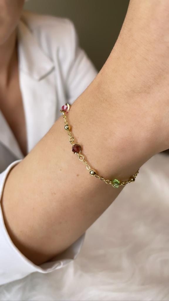 PULSEIRA CRISTAIS COLORIDOS COM BOLA LISA
