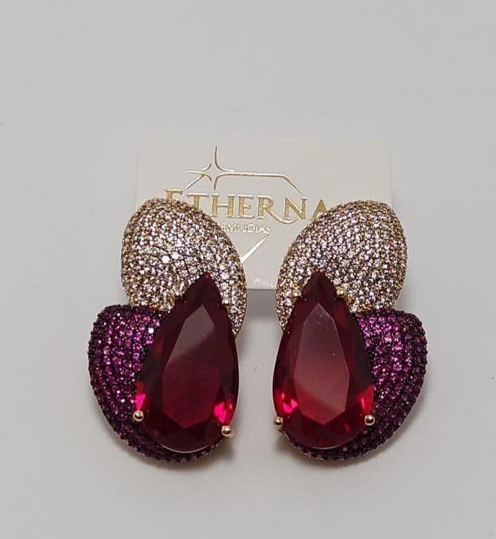 BRINCO CRAVEJADO GOTA ZIRCONIA RUBI