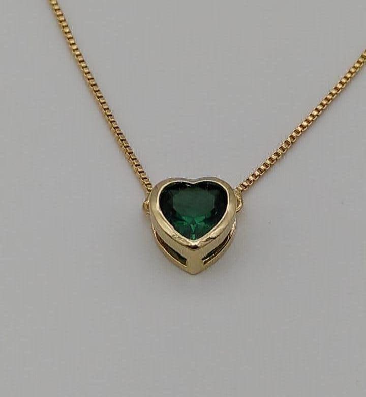 GARGANTILHA CORAÇÃO ZIRCONIA ESMERALDA