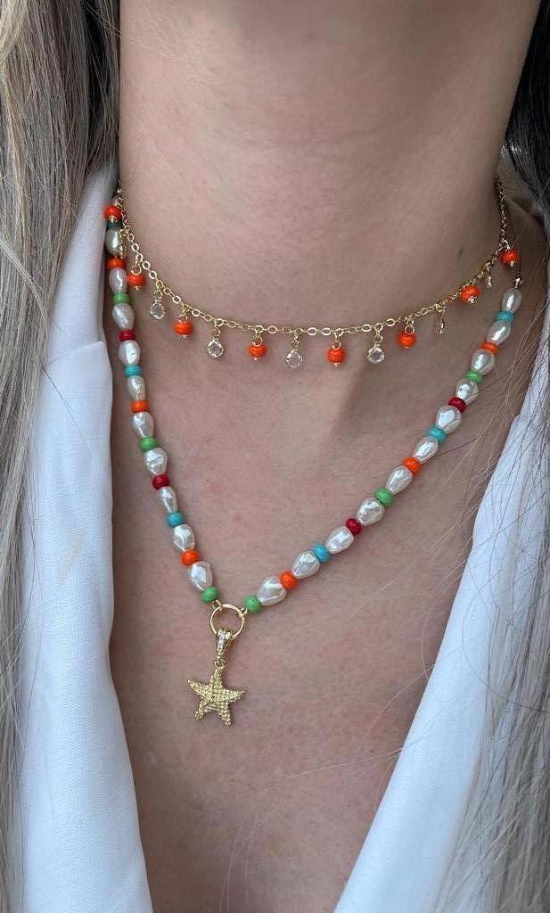 CHOKER MIÇANGAS LARANJA COM PONTOS DE LUZ