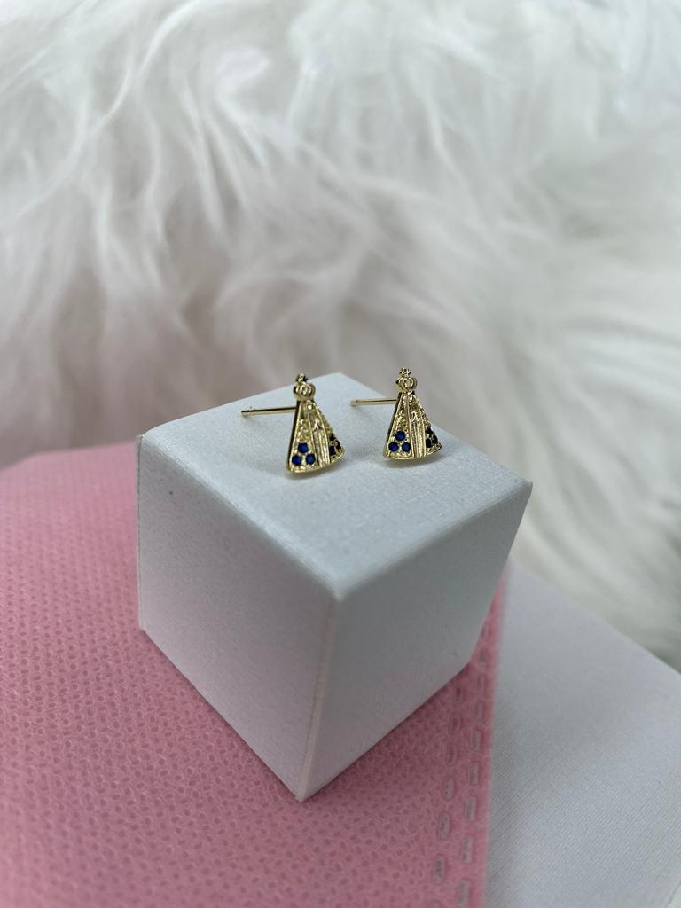 BRINCO NOSSA SENHORA COM ZIRCONIA AZUL
