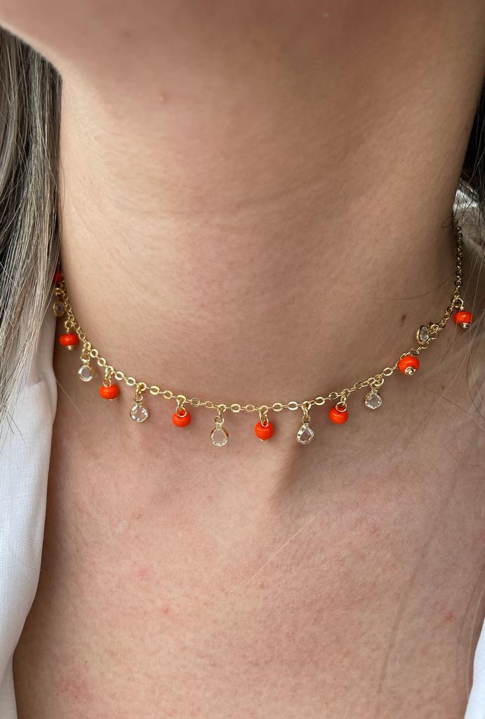 CHOKER MIÇANGAS LARANJA COM PONTOS DE LUZ