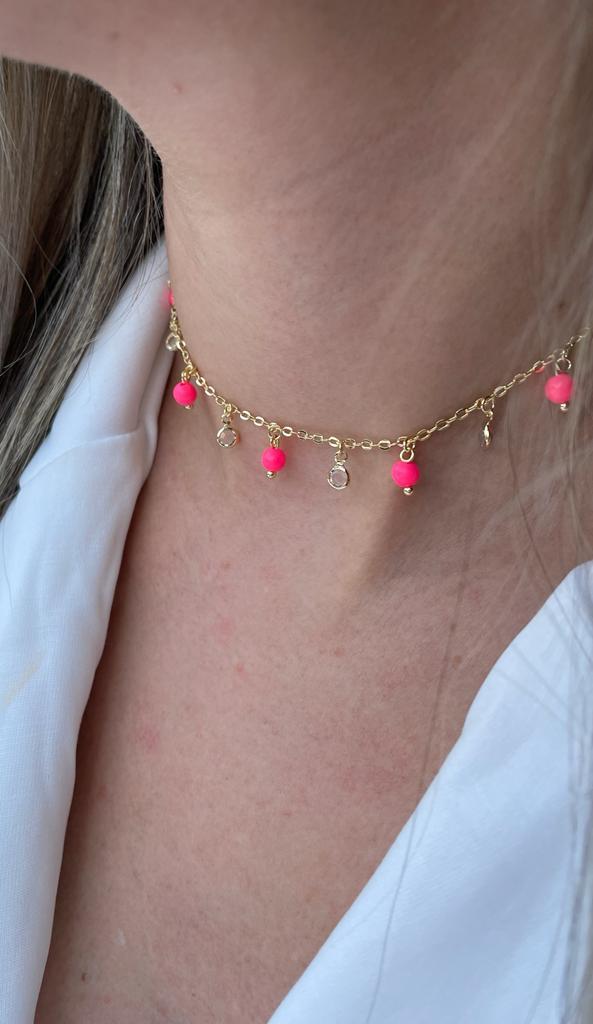 CHOKER MIÇANGAS ROSA COM PONTOS DE LUZ