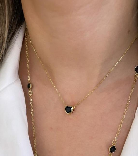 GARGANTILHA CORAÇÃO ZIRCONIA ESMERALDA
