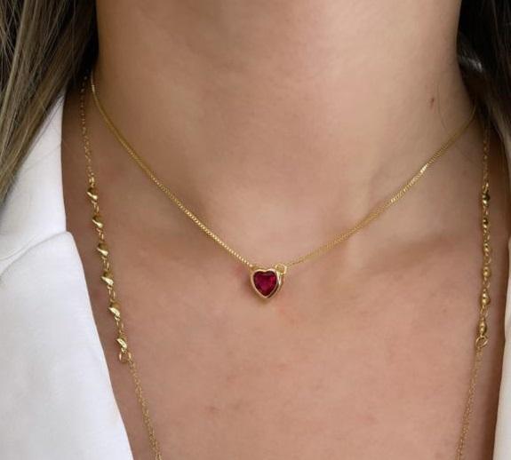 GARGANTILHA CORAÇÃO ZIRCONIA RUBI