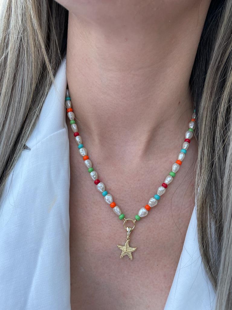 GARGANTILHA PEROLA COM ESTRELA DO MAR