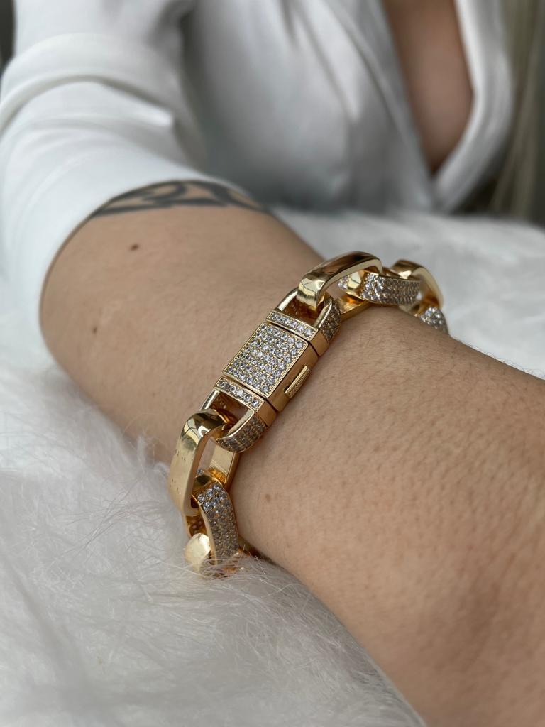 PULSEIRA ELO QUADRADO CRAVEJADO E LISO