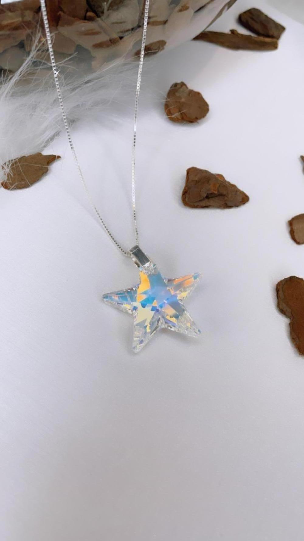 GARGANTILHA PRATA ESTRELA CRISTAL BOREAL