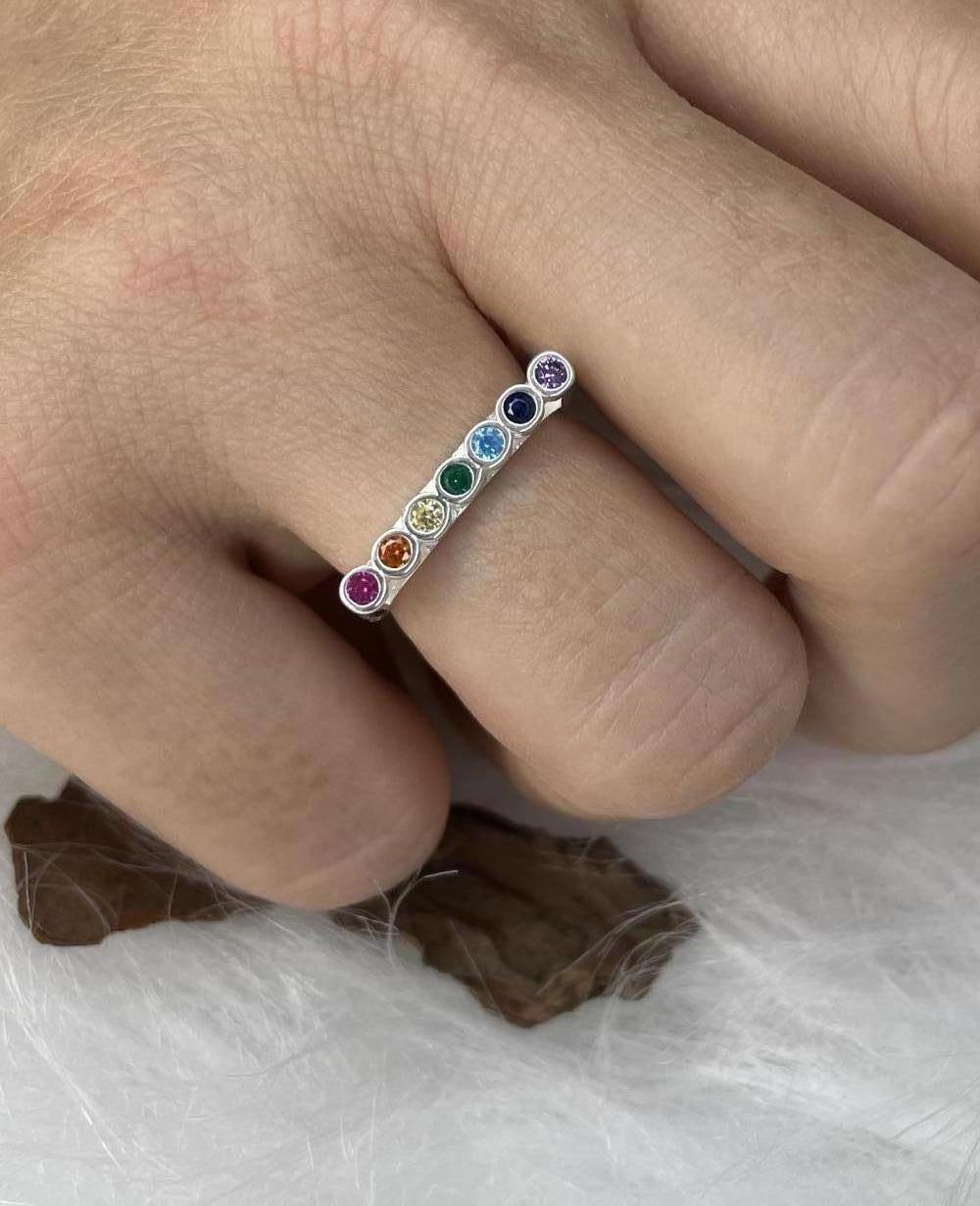 ANEL PRATA ZIRCONIAS COLORIDAS RETAS