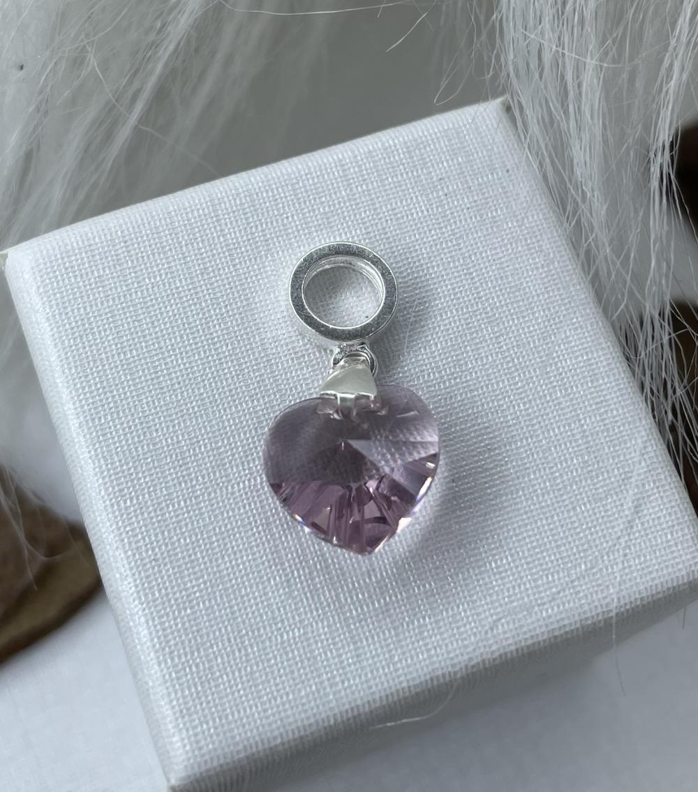 BERLOQUE PRATA CORAÇÃO CRISTAL LILAS